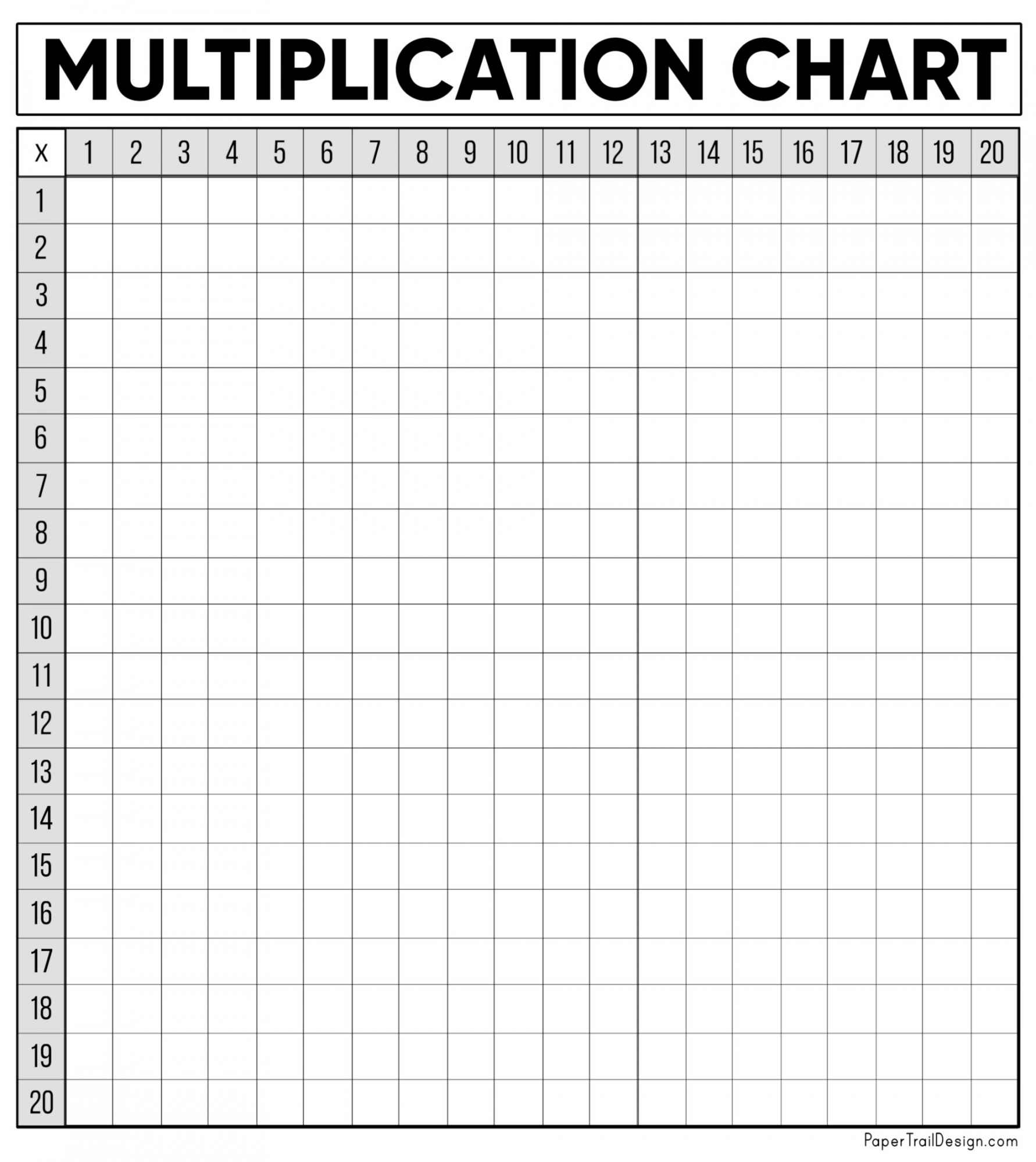 Free Multiplication Chart Printable - Paper Trail Design - FREE Printables - Free Printable Blank Multiplication Chart