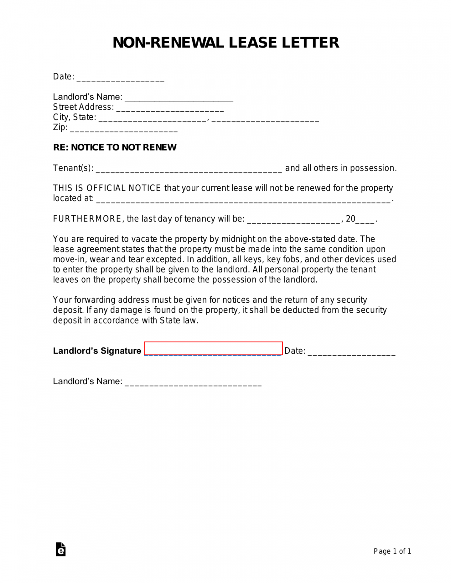 Free Non-Renewal Lease Letter  Sample - PDF  Word – eForms - FREE Printables - Free Printable Non Renewal Of Lease Letter