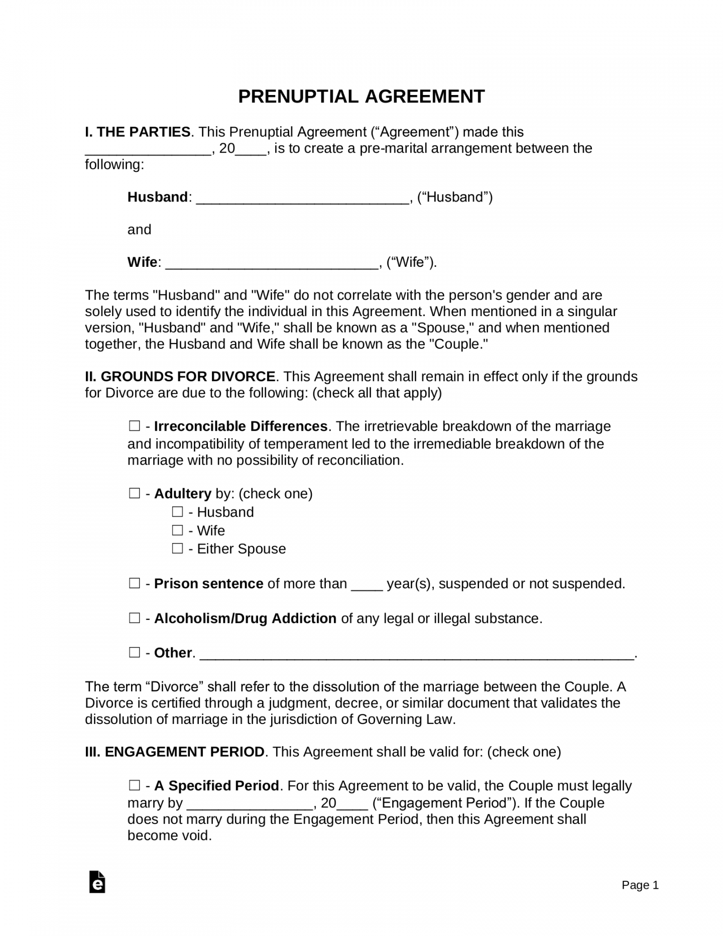 Free Prenuptial (Premarital) Agreement Template - PDF  Word – eForms - FREE Printables - Pdf Free Printable Prenuptial Agreement Form