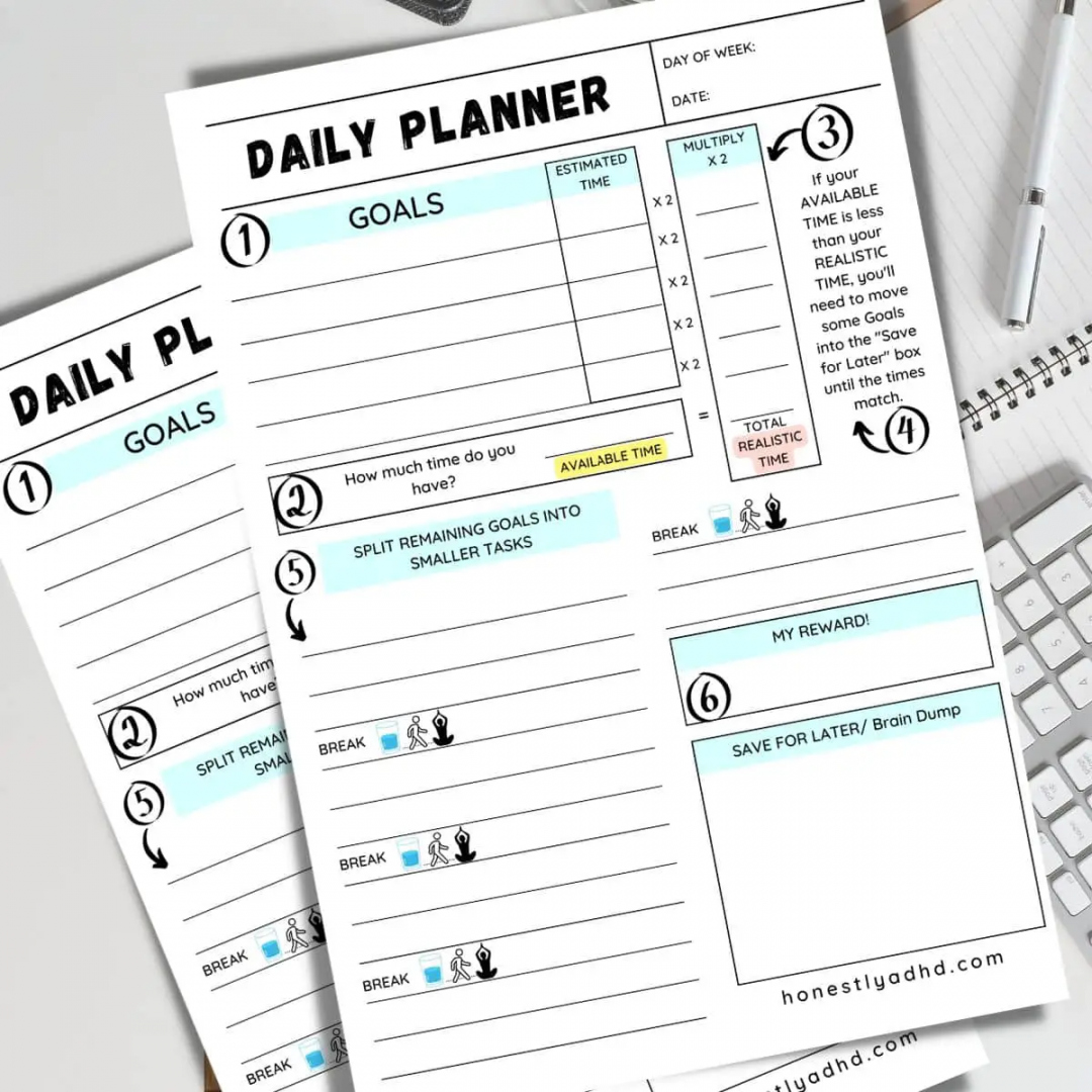 Free Printable ADHD Daily Planner: Achieve Realistic Goals  - FREE Printables - Free Printable Adhd Daily Planner Template