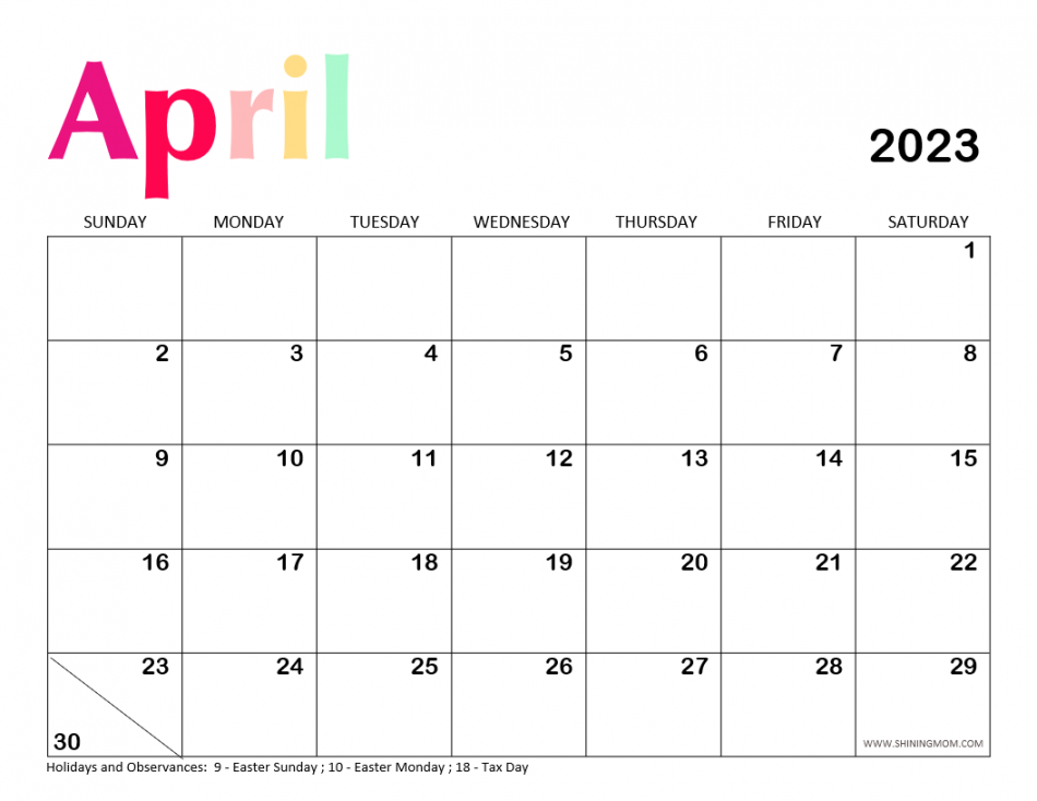 Free Printable April  Calendar:  Awesome Designs! - FREE Printables - April 2023 Calendar Printable Free