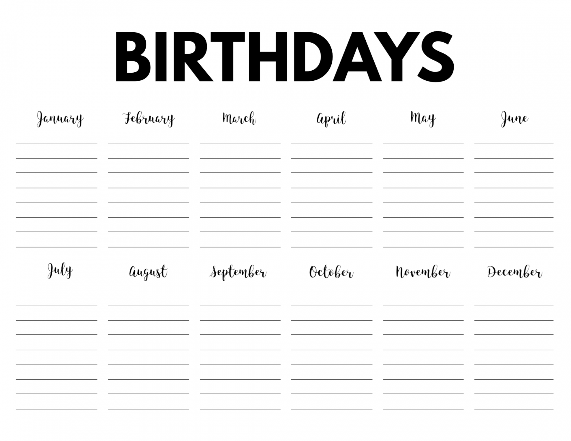 Free Printable Birthday Calendar Template - Paper Trail Design - FREE Printables - Free Printable Birthday Calendar
