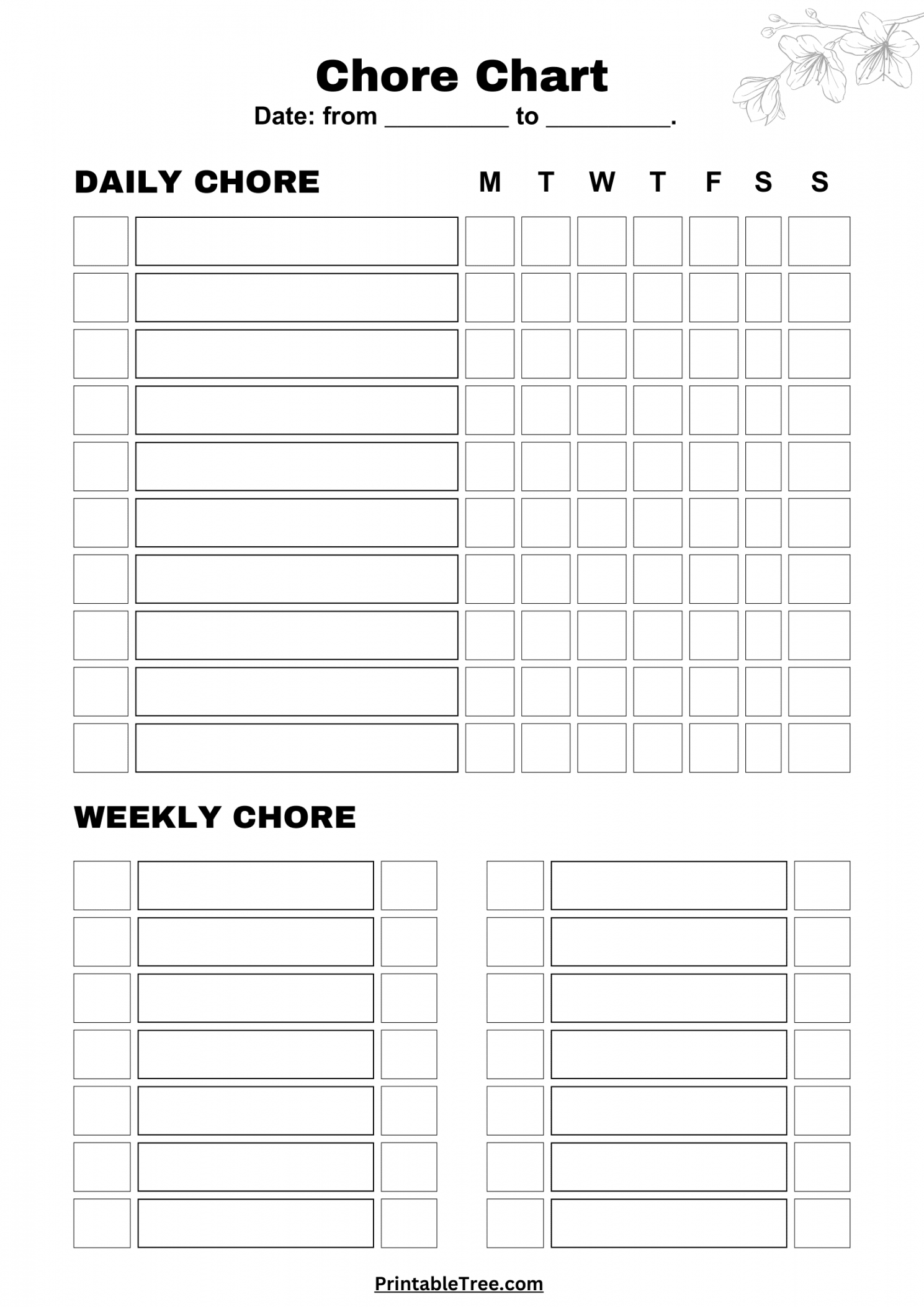 Free Printable Chore Chart PDF Template for Kids - FREE Printables - Free Printable Weekly Chore Chart