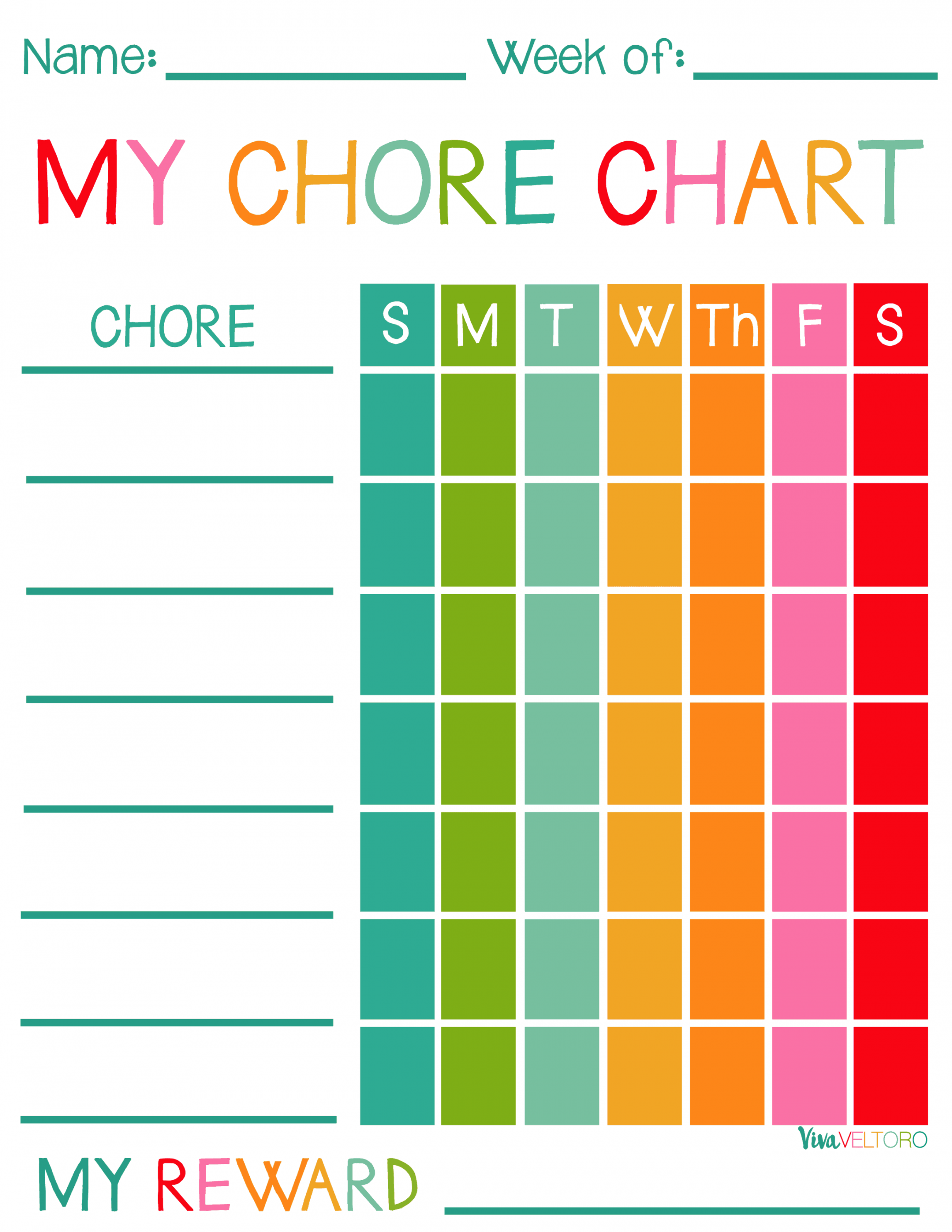 Free Printable Chore Charts for Kids! - Viva Veltoro - FREE Printables - Free Printable Chore Chart