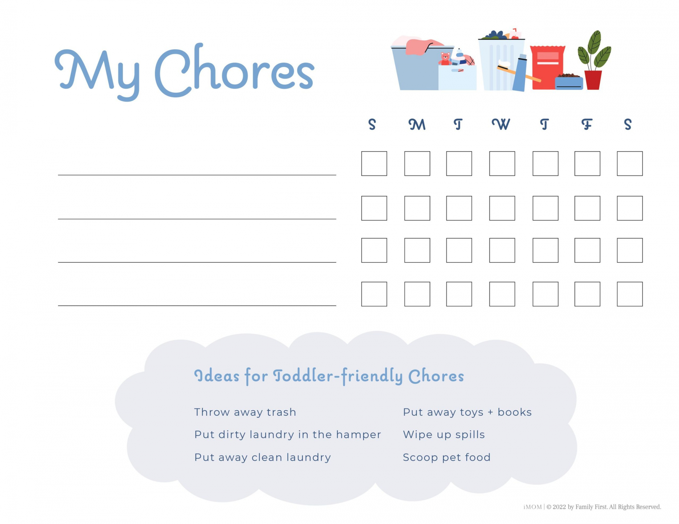 Free Printable Chore Charts - iMOM - FREE Printables - Free Printable Chore Chart For Kids