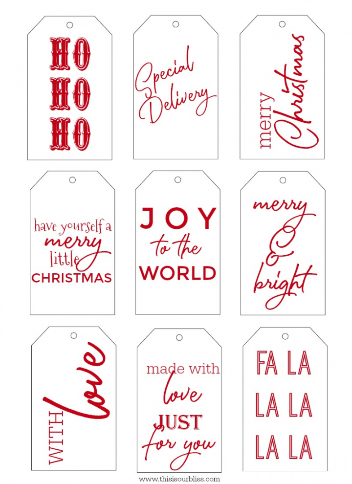 Free Printable Christmas Gift Tags RED - This is our Bliss - This  - FREE Printables - Free Christmas Tags Printable