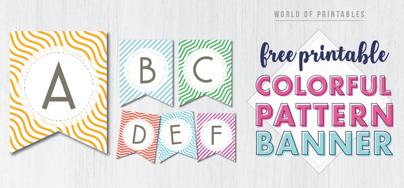 Free Printable Colorful Striped Pattern Banner Letters - World of  - FREE Printables - Free Printable Banner Letters