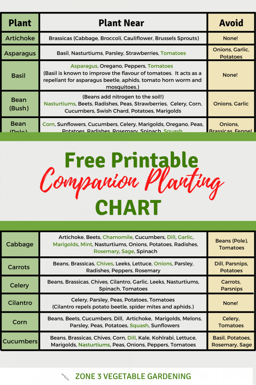 Free Printable Companion Planting Chart  Companion planting chart  - FREE Printables - Free Printable Printable Companion Planting Chart