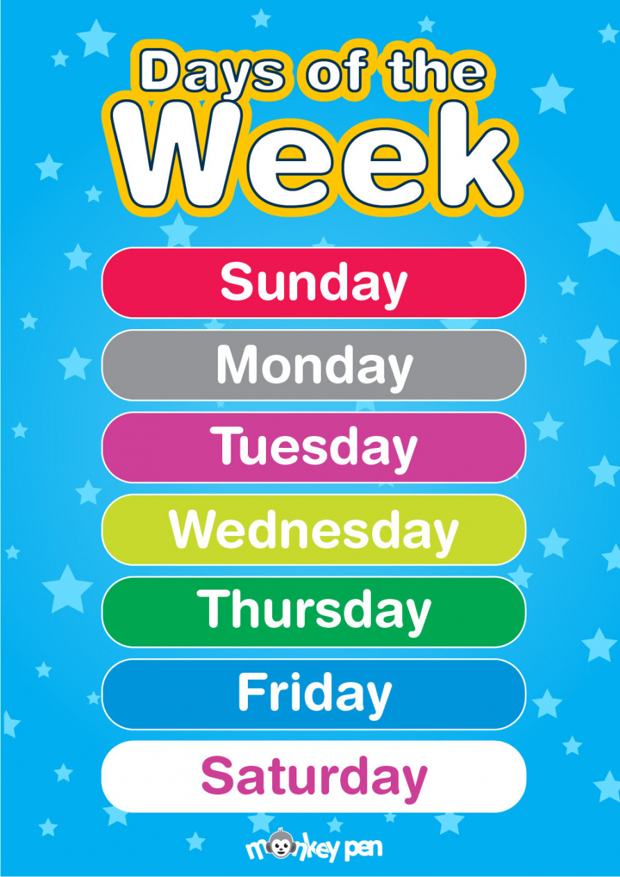 Free Printable Days of the Week Educational Poster – Monkey Pen Store - FREE Printables - Free Printable Days Of The Week