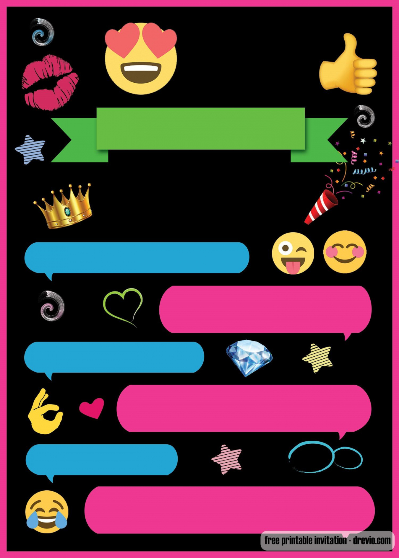 FREE Printable Emoji Chat Invitation Template  Emoji birthday  - FREE Printables - Free Printable Emoji B Day Invites