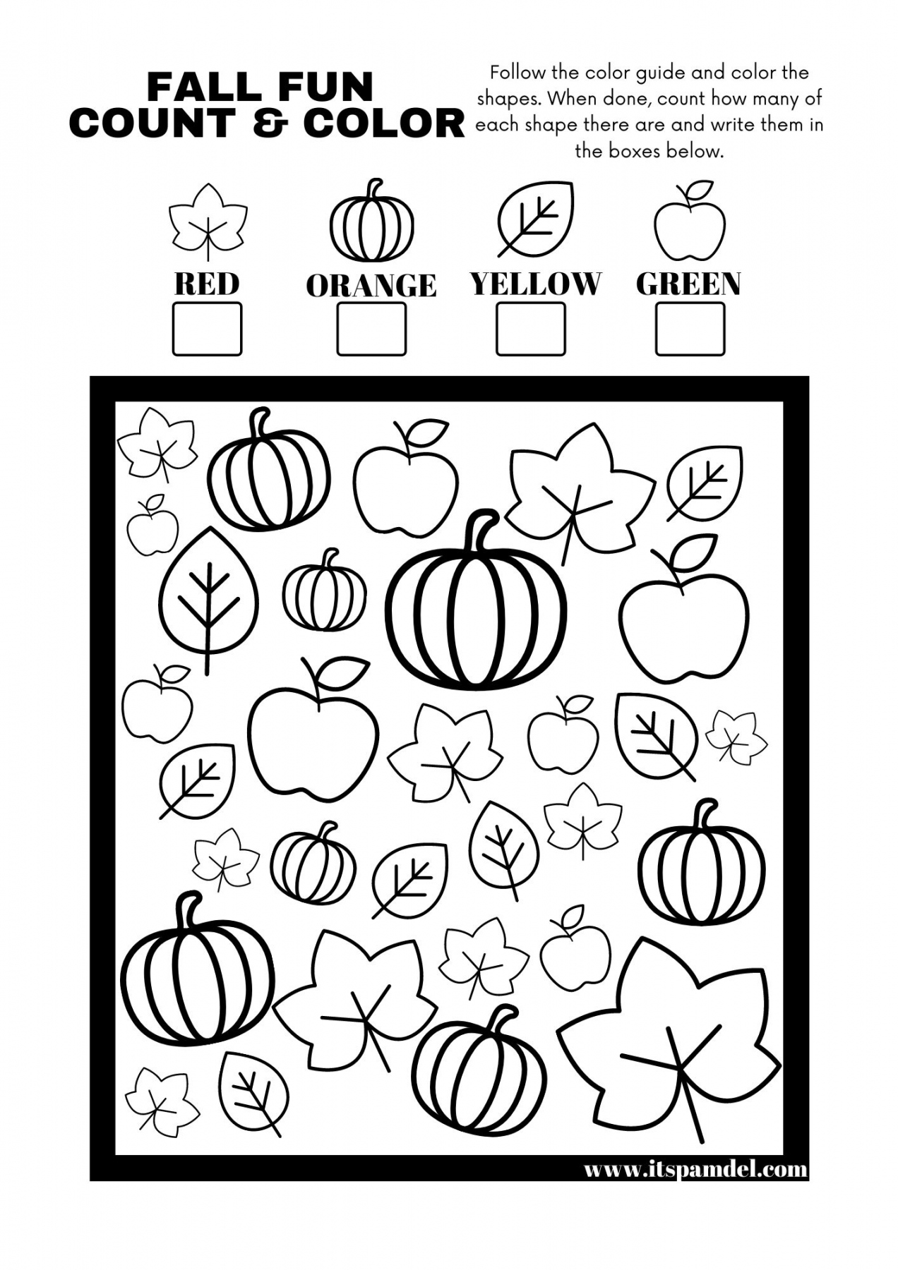 Free Printable: Fall Fun I Spy Count and Color Activity Page for Kids - FREE Printables - Free Printable Autumn Printable Activities