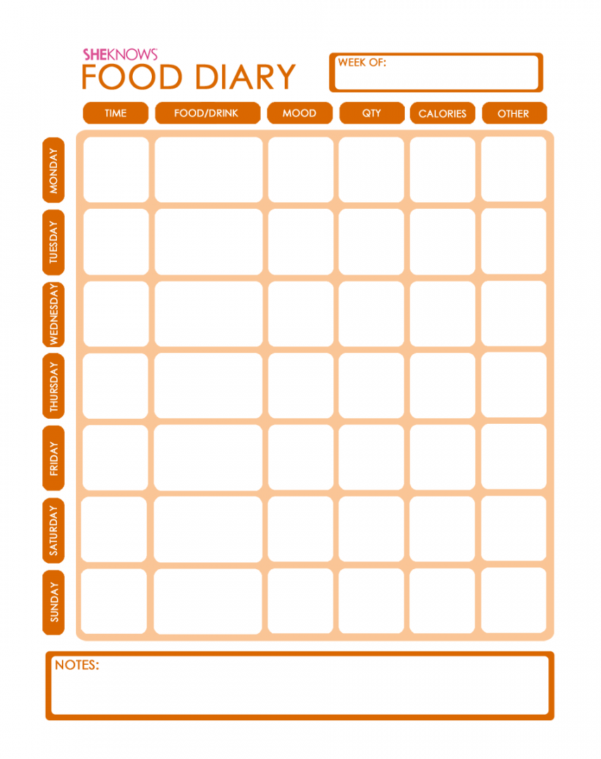 Free printable food diary template – SheKnows - FREE Printables - Free Printable Food Journal