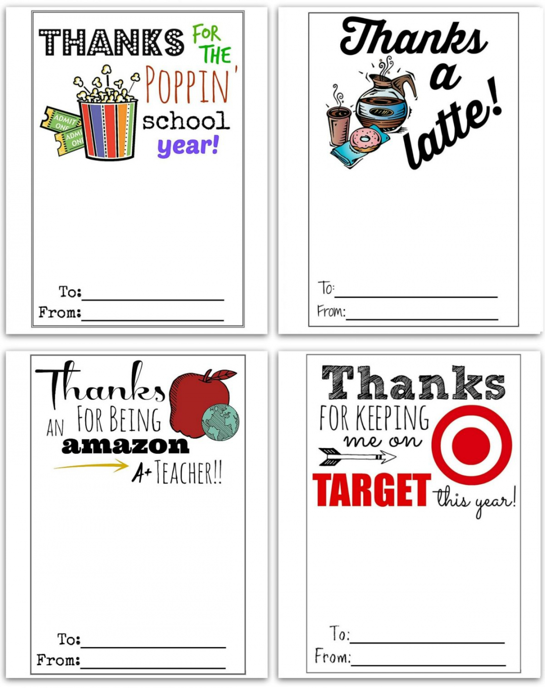 FREE Printable Gift Card Holders for Teacher Gifts - FREE Printables - Teacher Appreciation Cards Free Printable