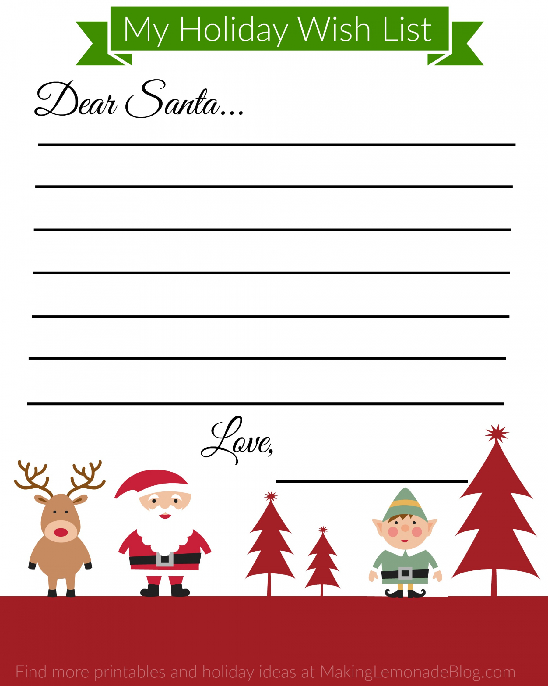 Free Printable Holiday Wish List for Kids  Making Lemonade - FREE Printables - Christmas List Printable Free