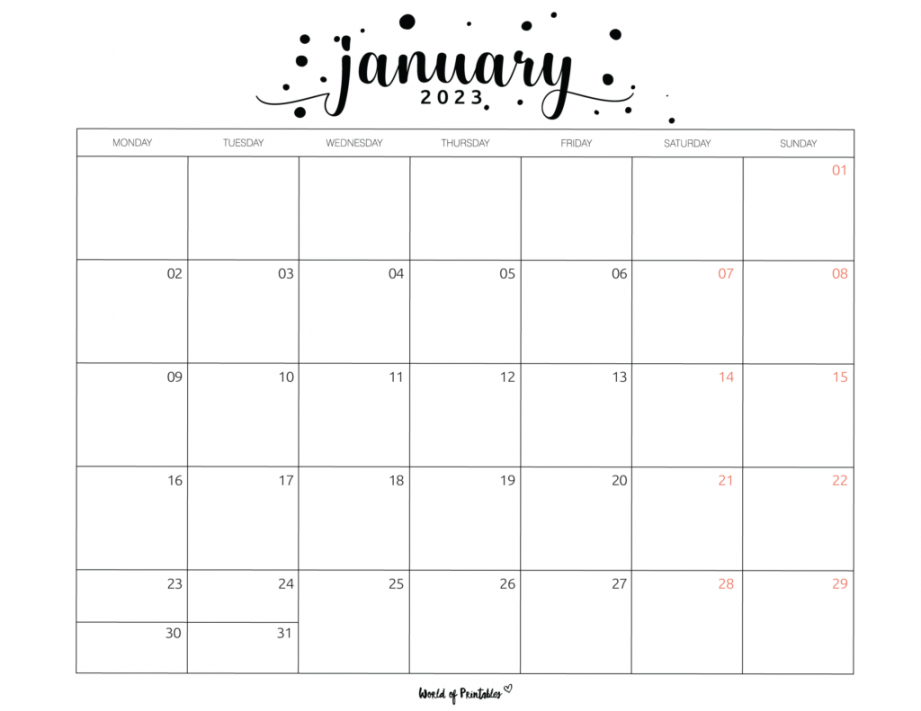 Free Printable January  Calendars - World of Printables - FREE Printables - Free Printable Monthly January 2023 Calendar