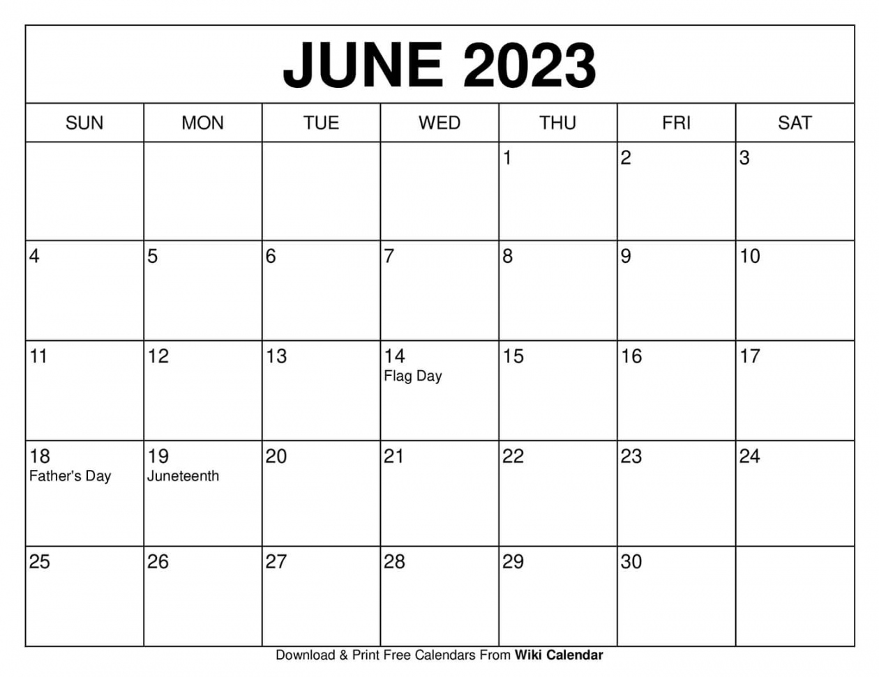Free Printable June  Calendar Templates With Holidays - Wiki Calendar - FREE Printables - Free Printable June 2023 Calendar