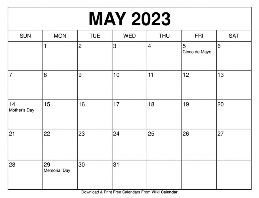 Free Printable May  Calendar Templates With Holidays - FREE Printables - Free Printable Calendar May 2023
