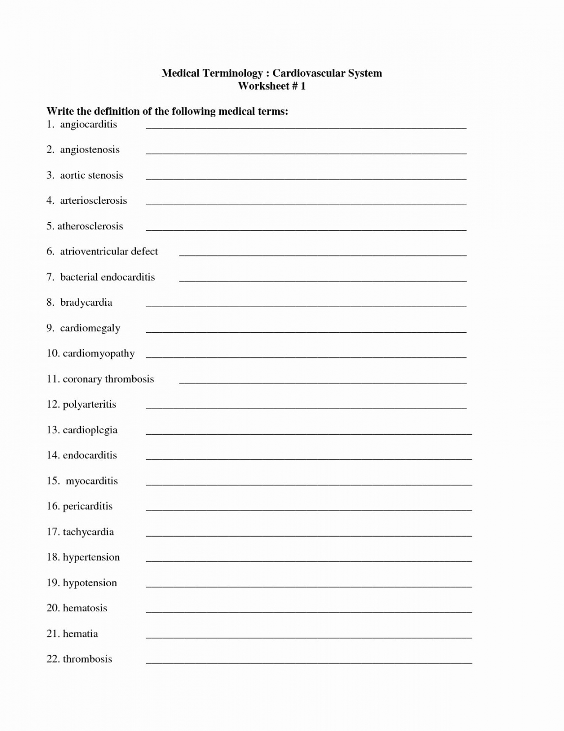 Free Printable Medical Terminology Worksheet - FREE Printable HQ