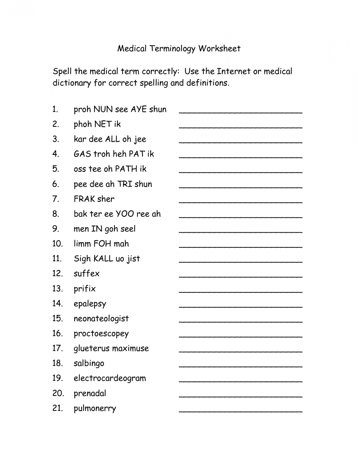 Free Printable Medical Terminology Worksheets  Medical  - FREE Printables - Free Printable Medical Terminology Worksheet