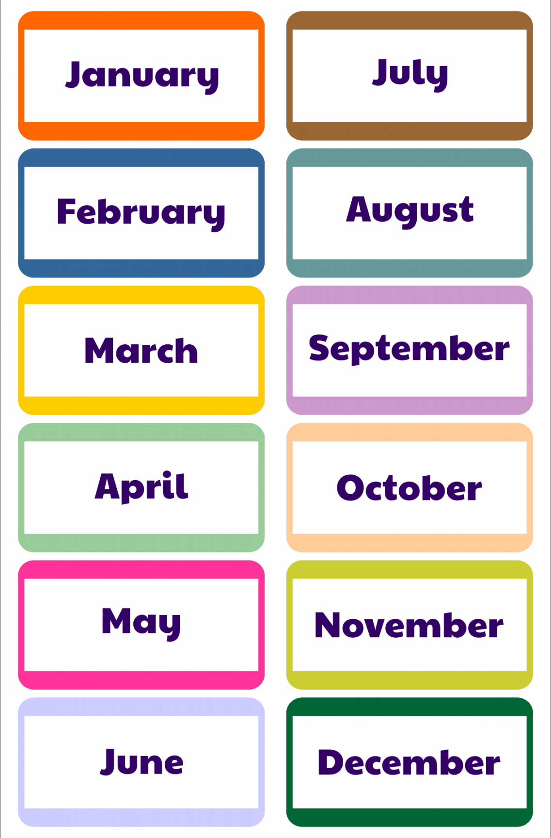 Free Printable Months Of The Year Cards - Printable Word Searches - FREE Printables - Free Printable Months Of The Year
