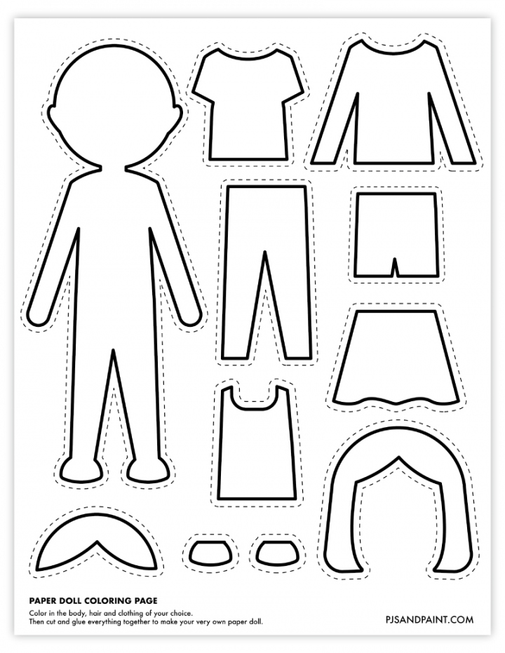 Free Printable Paper Doll Coloring Page - Pjs and Paint - FREE Printables - Free Printable Cutout Paper Dolls