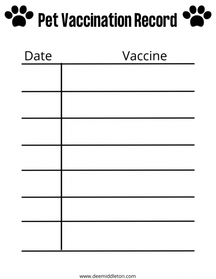 Free Printable Pet Vaccination Record - deemiddleton - Dog Vaccination Record Printable Free