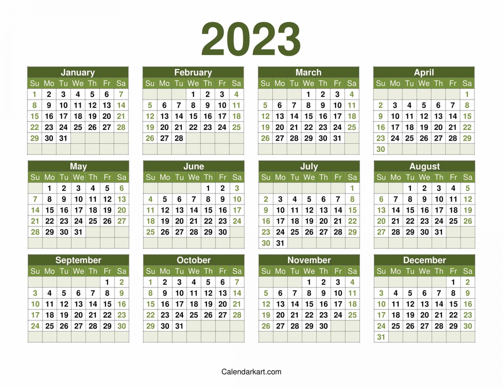 Free Printable Year At A Glance Calendar  - CalendarKart - FREE Printables - Year At A Glance Calendar 2023 Free Printable