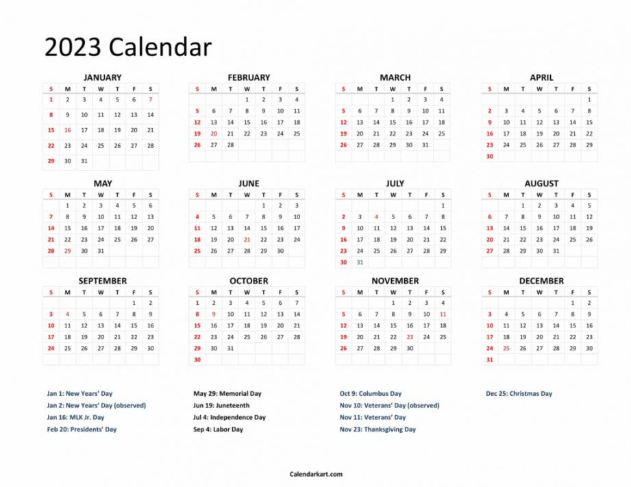 Free Printable Year At A Glance Calendar  - CalendarKart - FREE Printables - Year At A Glance Calendar 2023 Free Printable