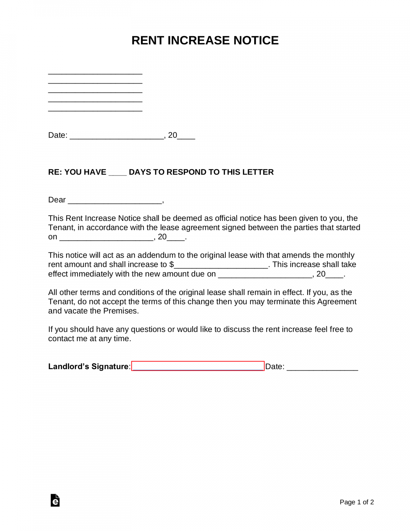Free Rent Increase Notice - with Sample - PDF  Word – eForms - FREE Printables - Free Printable Rent Increase Notice