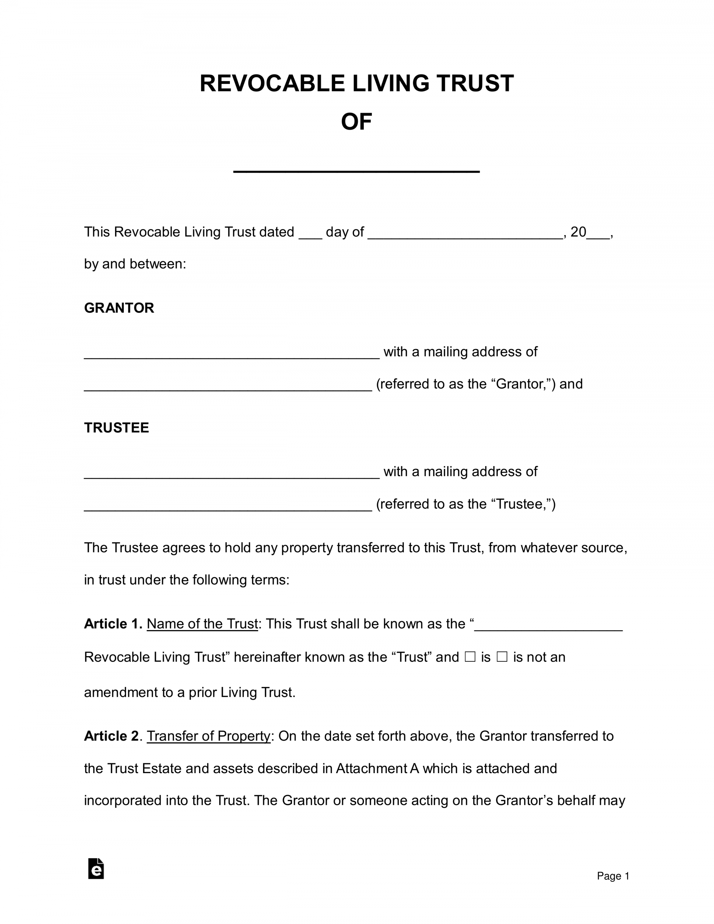 Free Revocable Living Trust Forms - PDF  Word – eForms - FREE Printables - Free Printable Will And Trust Forms