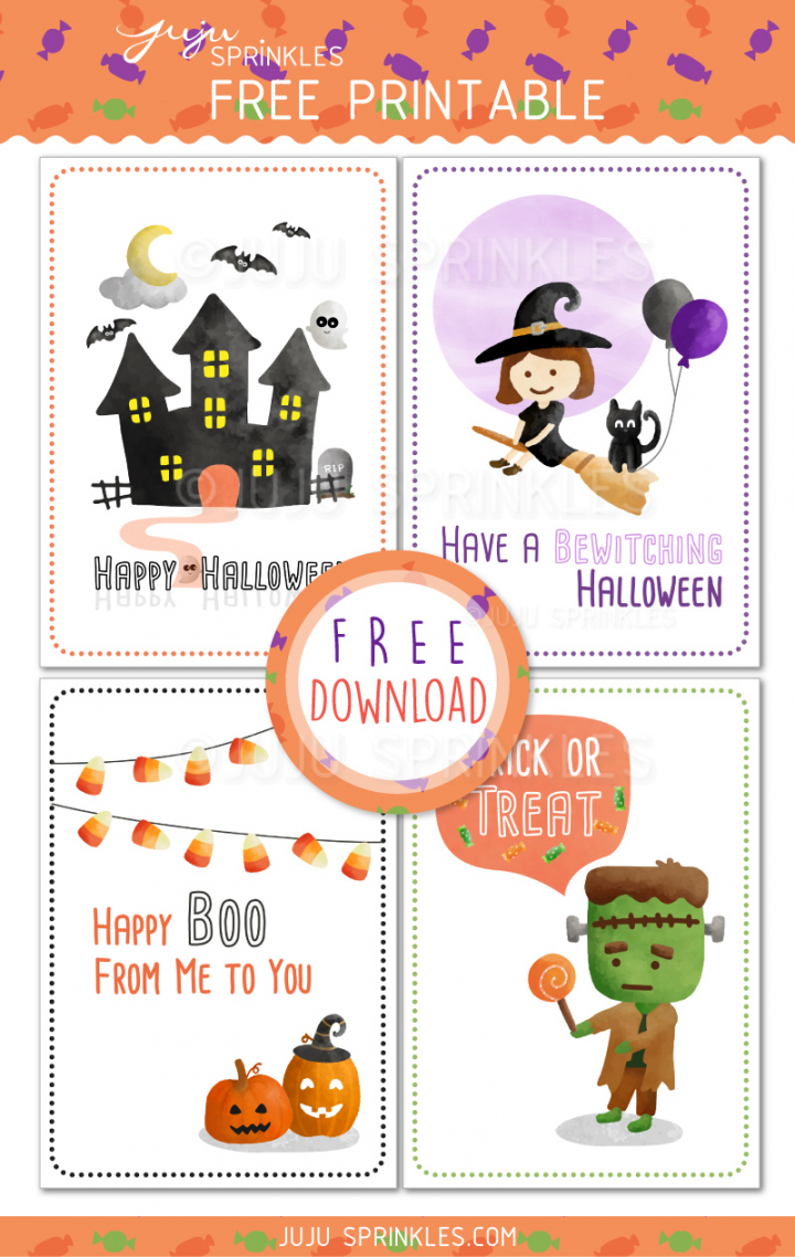 FREE Spook-tacular Halloween Cards - Juju Sprinkles - FREE Printables - Free Printable Halloween Cards