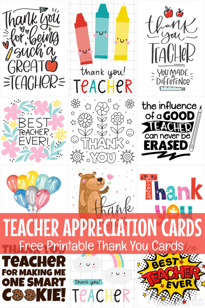 Free Teacher Appreciation Cards & Thank You Cards for Teachers  - FREE Printables - Teacher Appreciation Free Printable