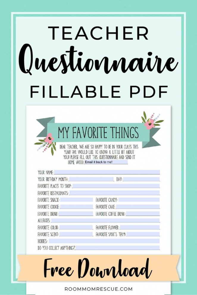 Free Teacher Favorites Questionnaire (Editable!)  Teacher  - FREE Printables - Free Printable Teacher Favorite Things