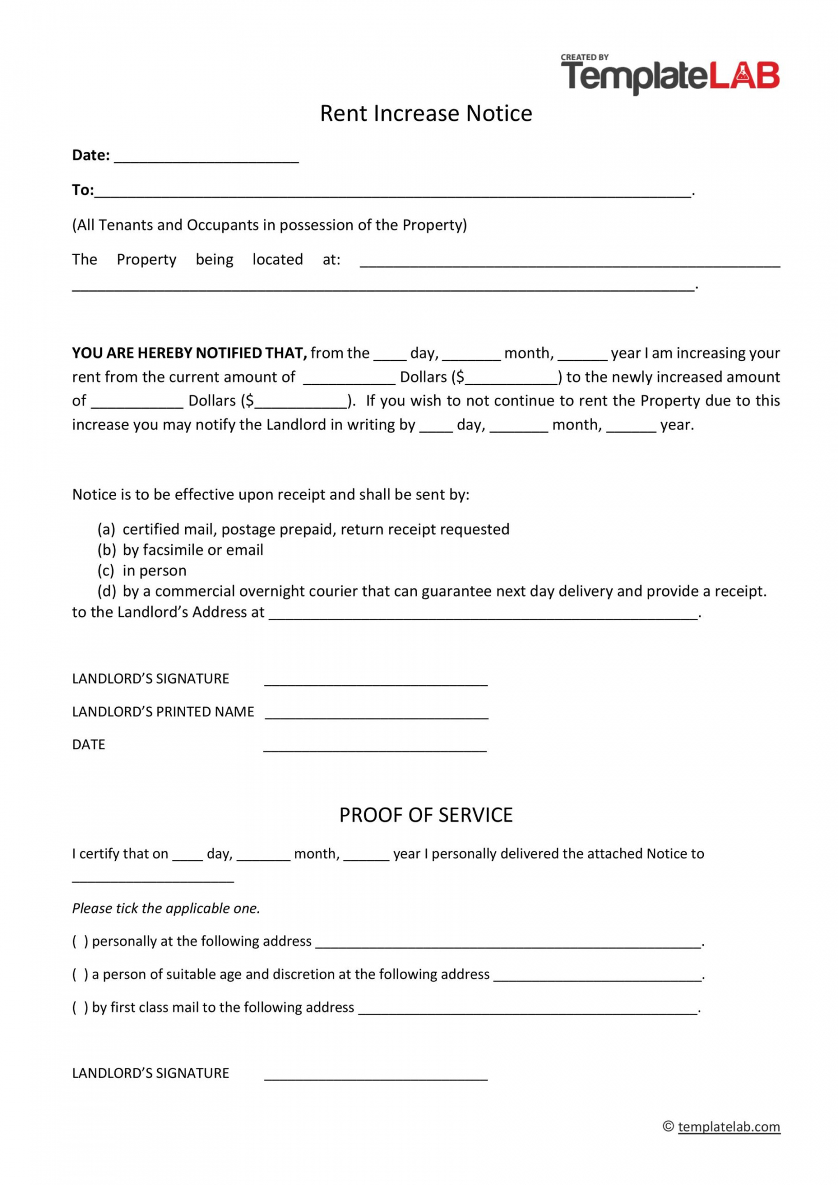 Friendly Rent Increase Letters & Notices [DOC, PDF] - FREE Printables - Free Printable Rent Increase Notice
