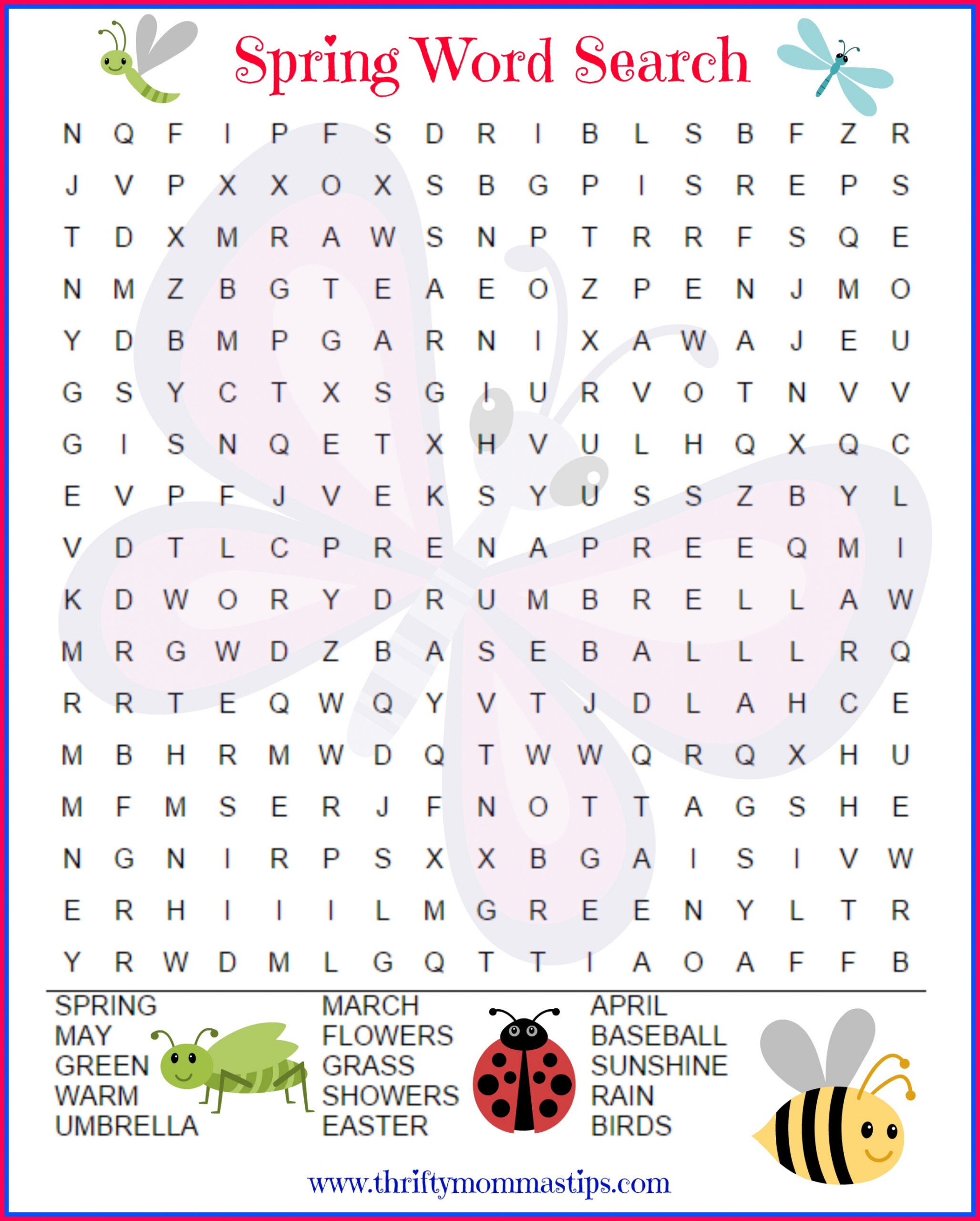 Fun Spring Word Search for Kids - Thrifty Mommas Tips - FREE Printables - Free Printable Spring Word Search