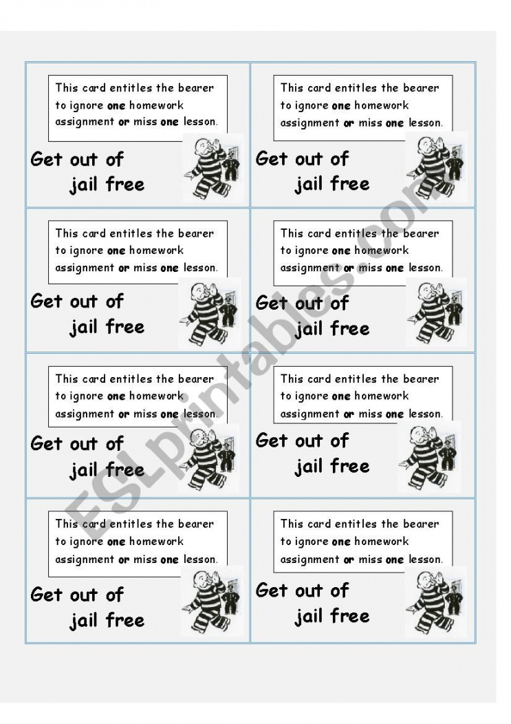 Get out of Jail - ESL worksheet by greducator - FREE Printables - Get Out Of Jail Free Card Printable