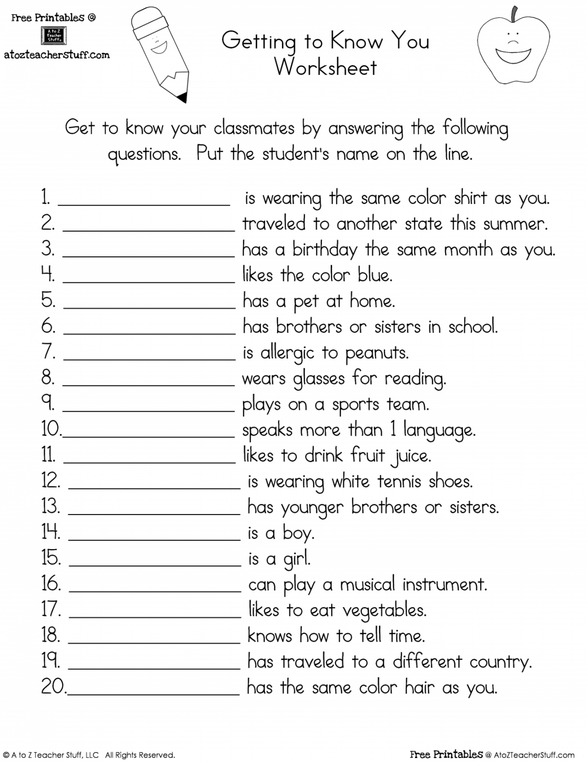 Getting to Know You Worksheet  A to Z Teacher Stuff Printable  - FREE Printables - Free Printable Get To Know You Worksheet