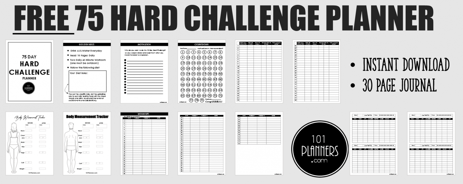Hard Challenge Rules & PDF Planner - FREE Printables - 75 Hard Printable Free