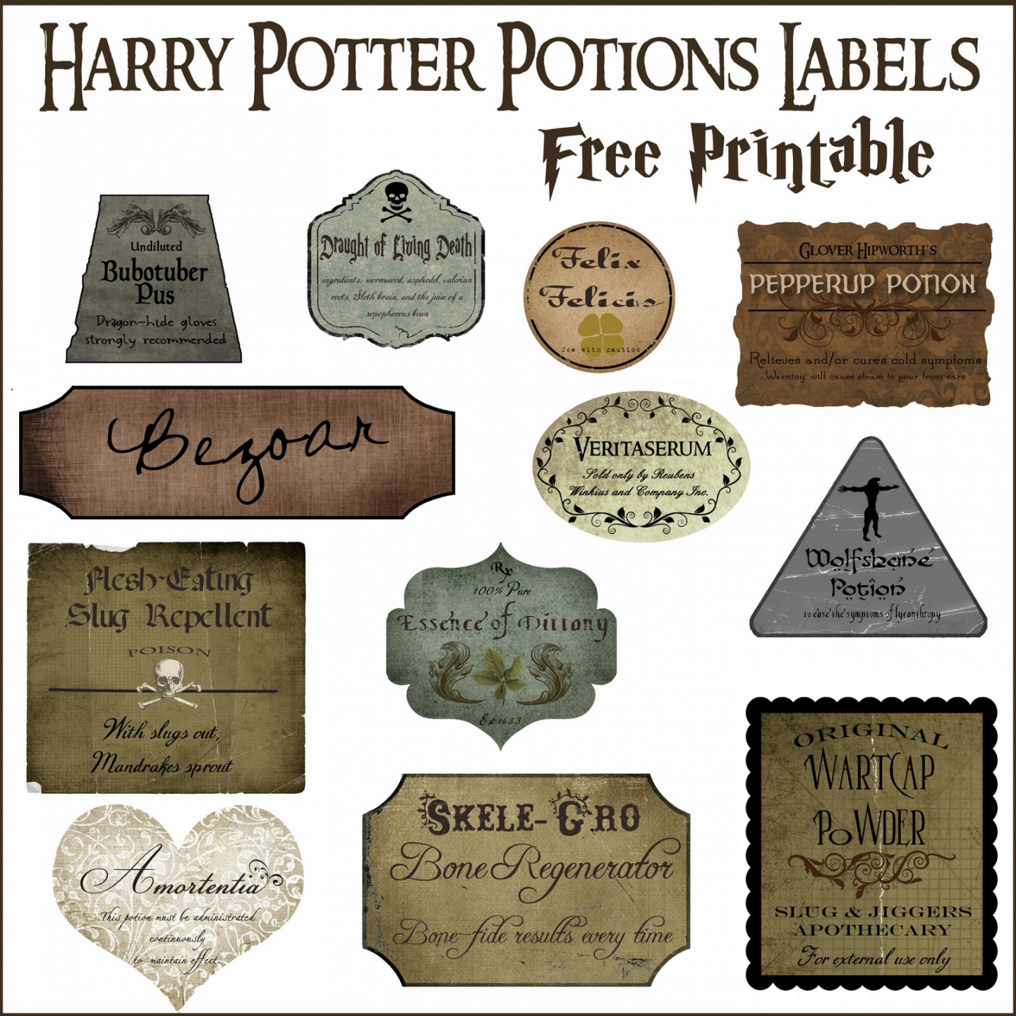 Harry Potter Potion Label Printables - Over the Big Moon - FREE Printables - Miniature Free Printable Potion Labels