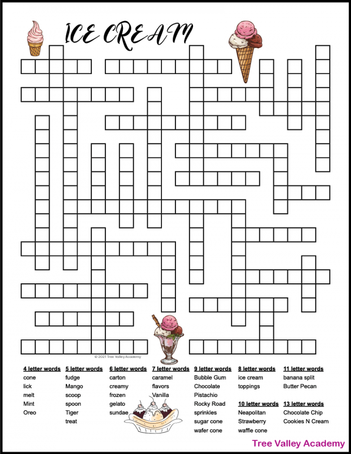 Ice Cream Fill In Puzzle - Tree Valley Academy - FREE Printables - Free Printable Fill In Puzzles