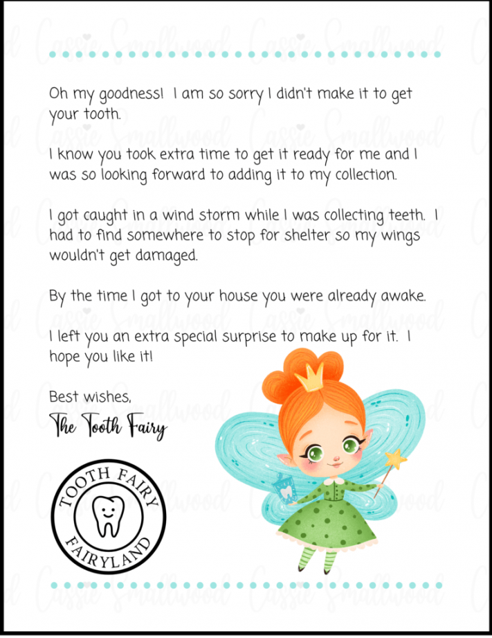 Insanely Cute Free Printable Tooth Fairy Letters - Cassie Smallwood - FREE Printables - Free Tooth Fairy Letter Printable