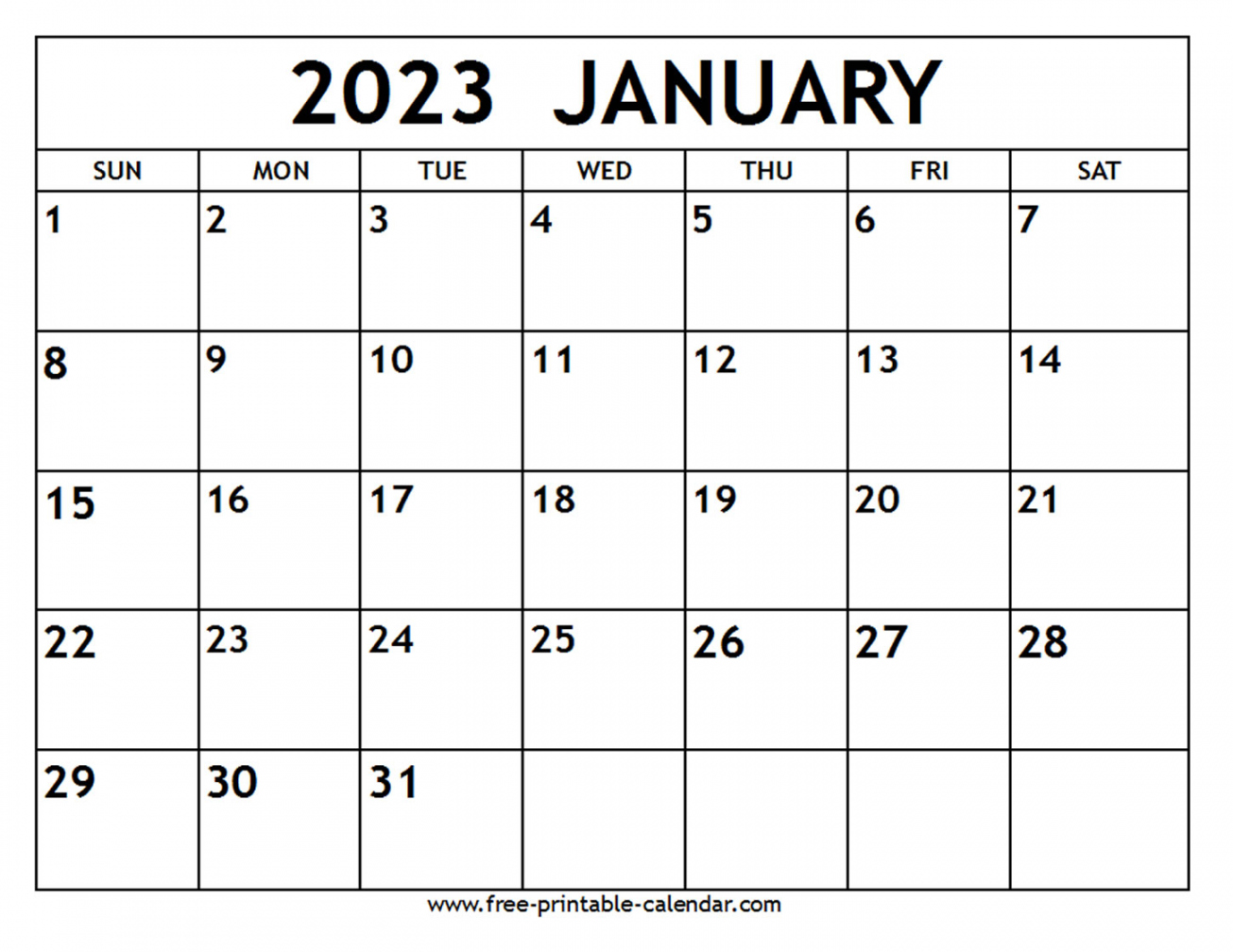 January  Calendar - Free-printable-calendar - January Free Printable Calendar 2023