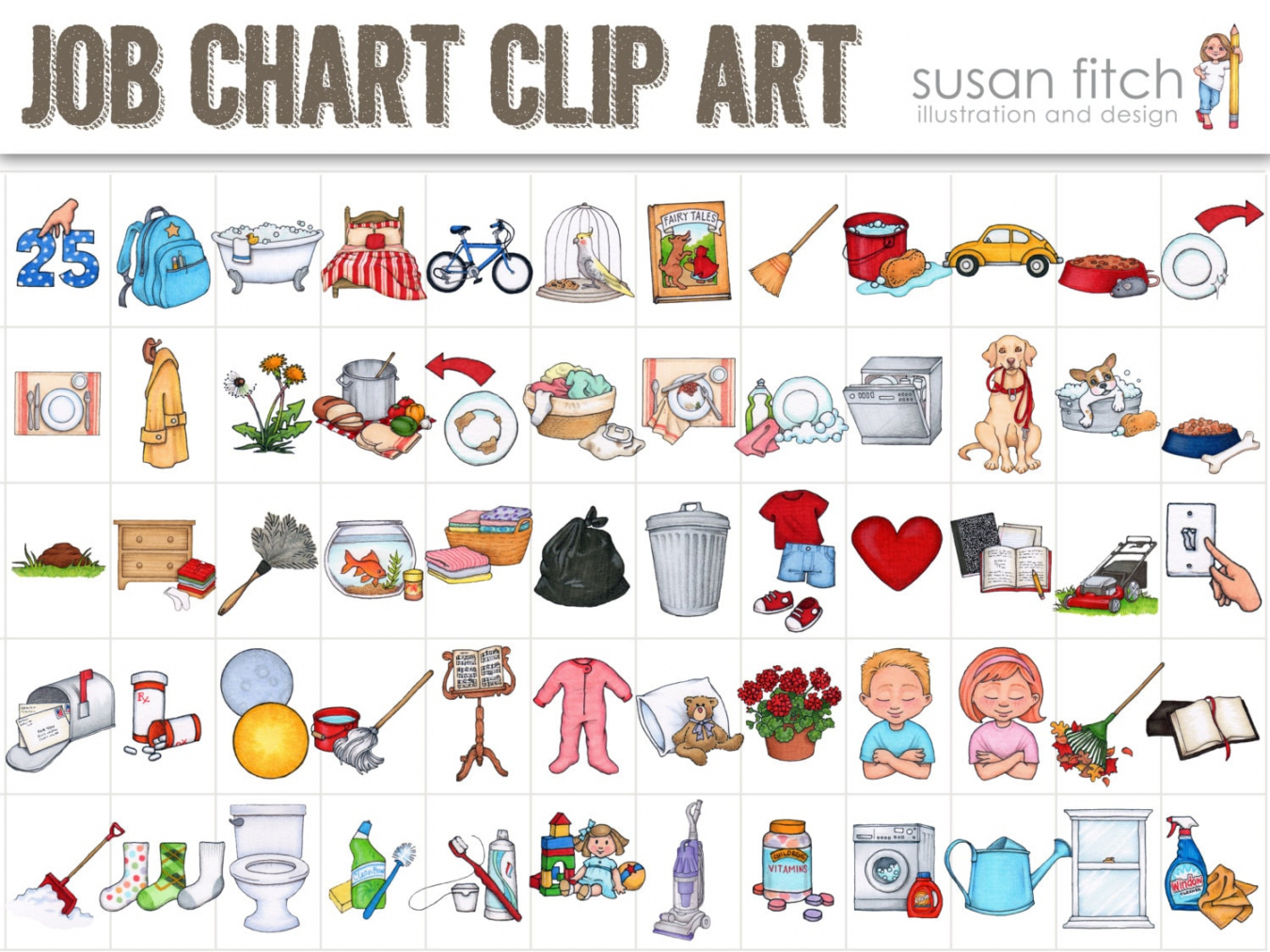 Job Chart Chore Chart Clip Art - Etsy - FREE Printables - Free Printable Chore Clip Art
