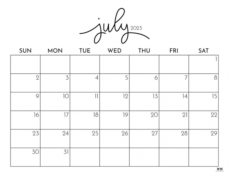 July  Calendars -  FREE Printables  Printabulls - FREE Printables - Free Printable July Calendar