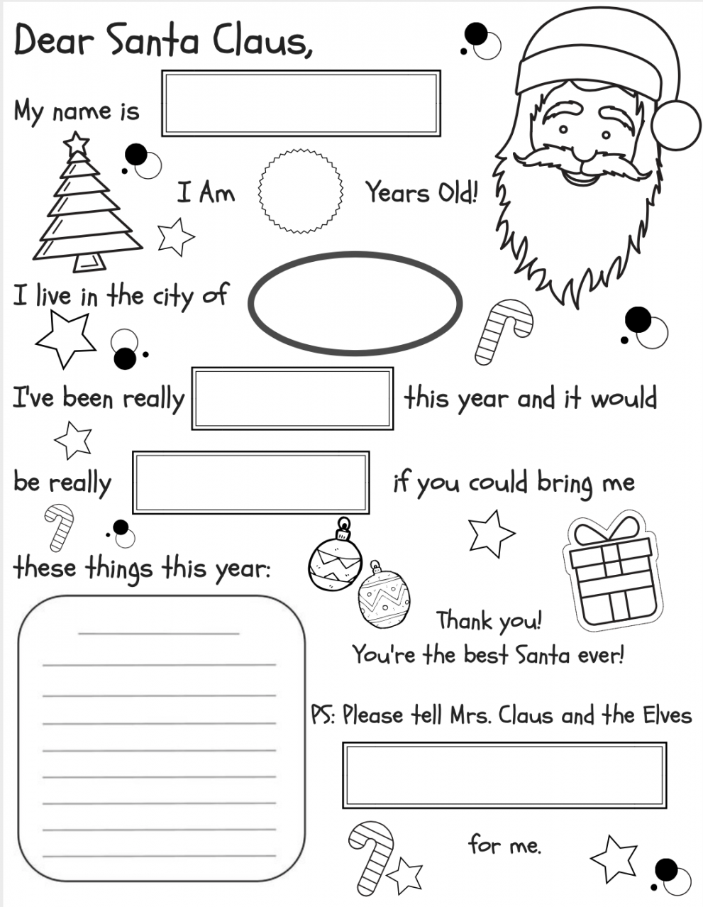 Letter to Santa fill-in coloring page FREE PRINTABLE - FREE Printables - Free Printable Letter To Santa Template Black And White