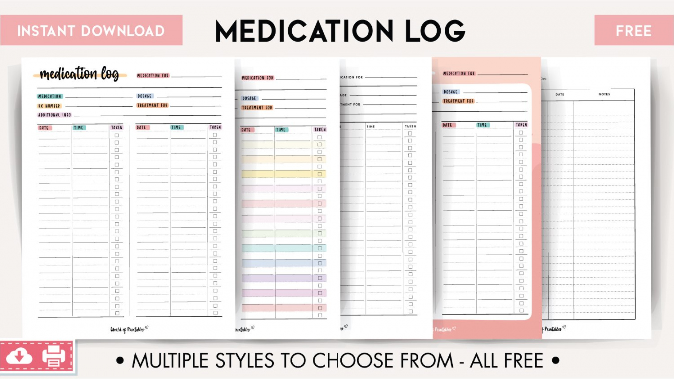 Medication Log -  of the Best Templates - World of Printables - FREE Printables - Weekly Free Printable Daily Medication Log