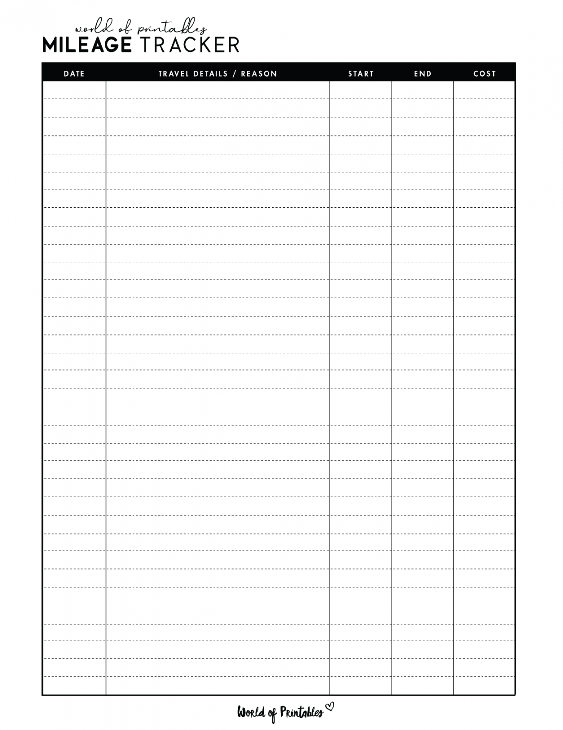Mileage Log Templates -  Best Styles - World of Printables - FREE Printables - Pdf Free Printable Mileage Log Form