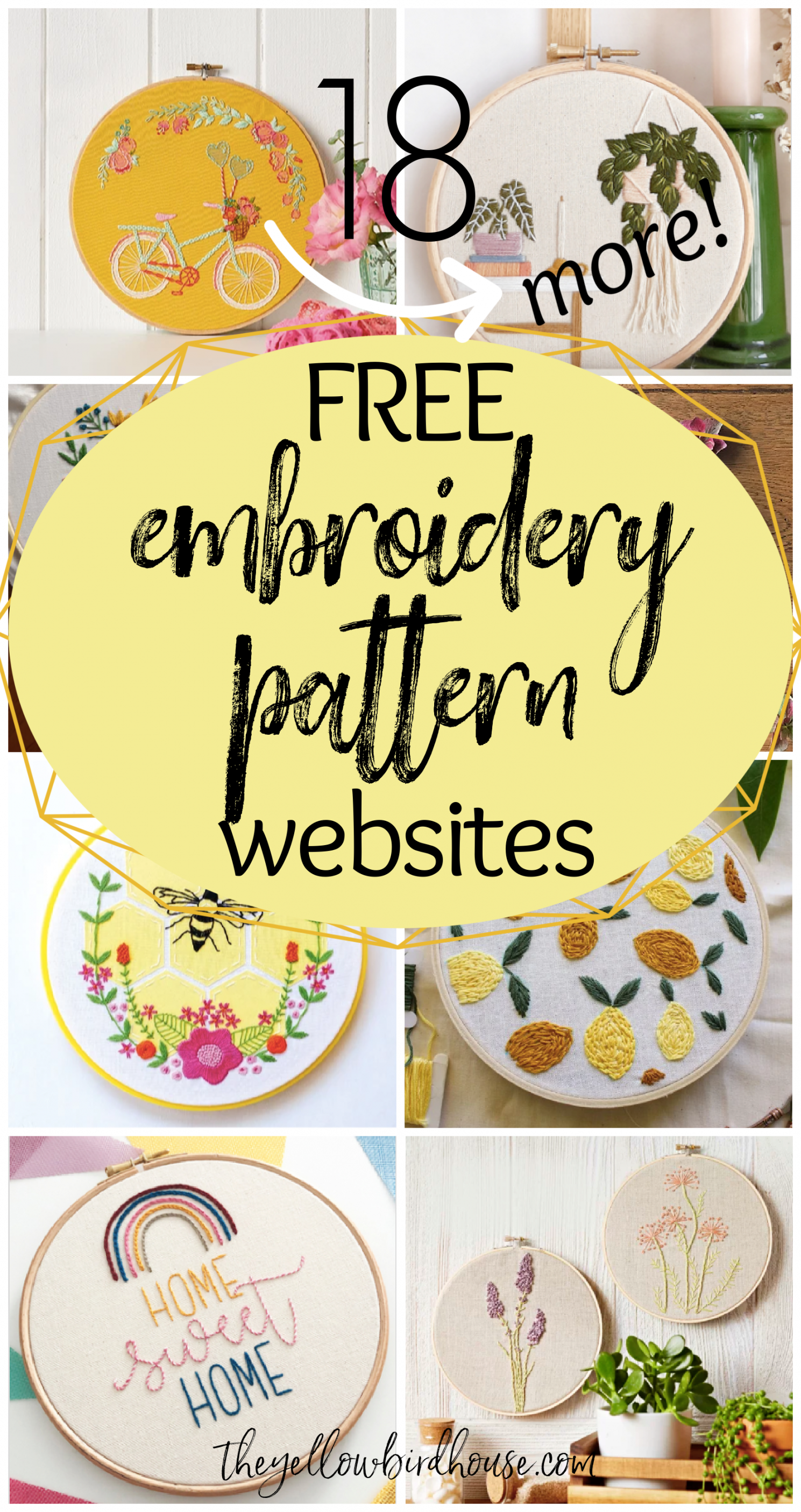 More Websites with Free Embroidery Patterns - The Yellow Birdhouse - FREE Printables - Free Printable Embroidery Patterns