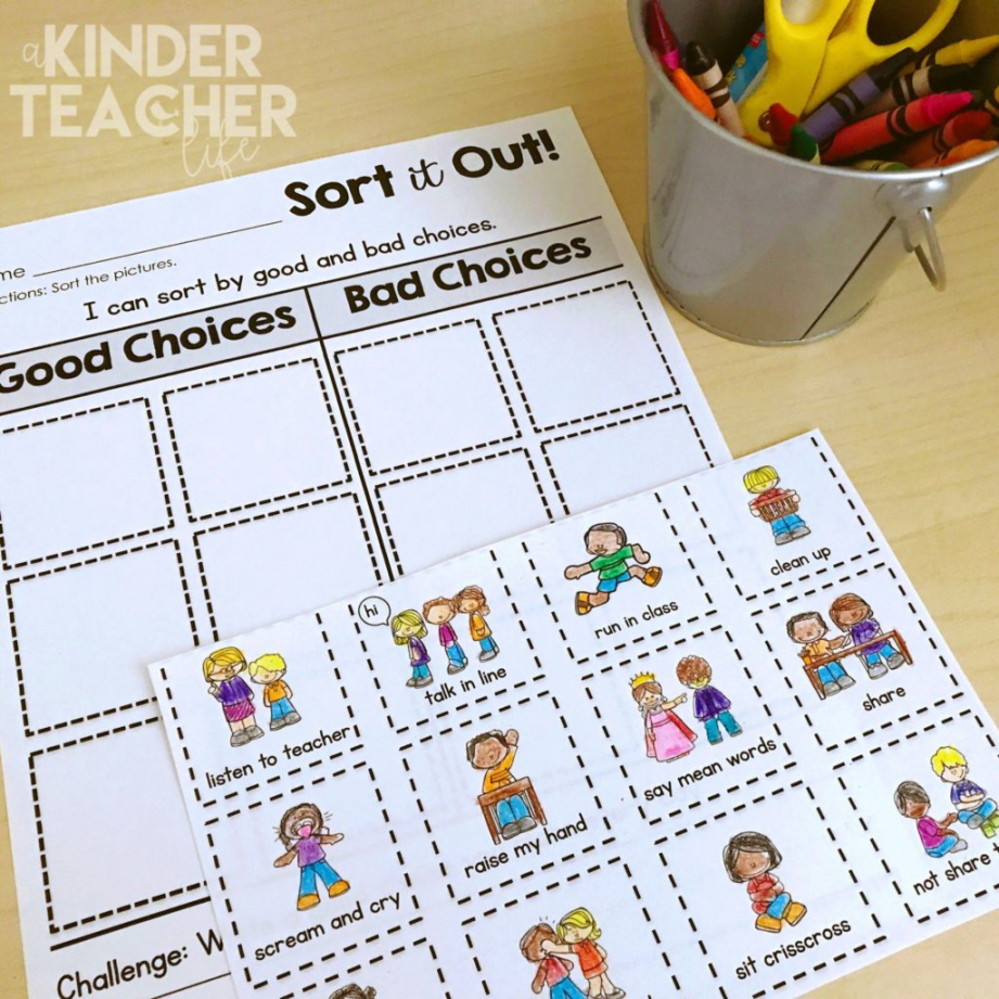 Must-Dos on the First Day of School - A Kinderteacher Life - FREE Printables - Free Printable Good Choices Bad Choices Worksheet