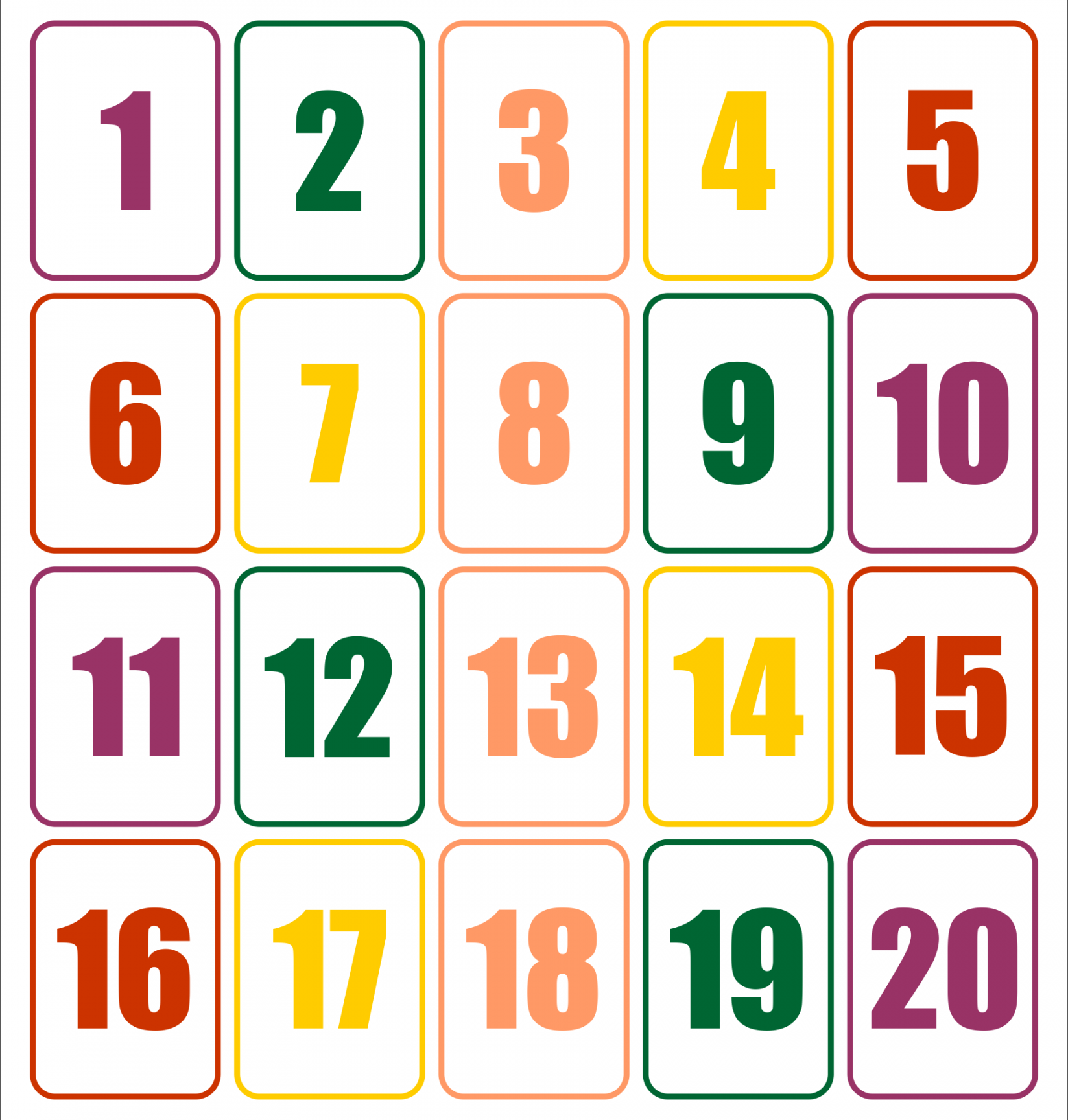 Number Cards -  Printable numbers, Large printable numbers  - FREE Printables - Free Printable Numbers 1-20